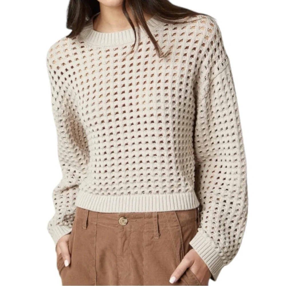 Sammie Mesh Knit Crew Neck Sweater in Dune size Large he - Picture 1 of 12